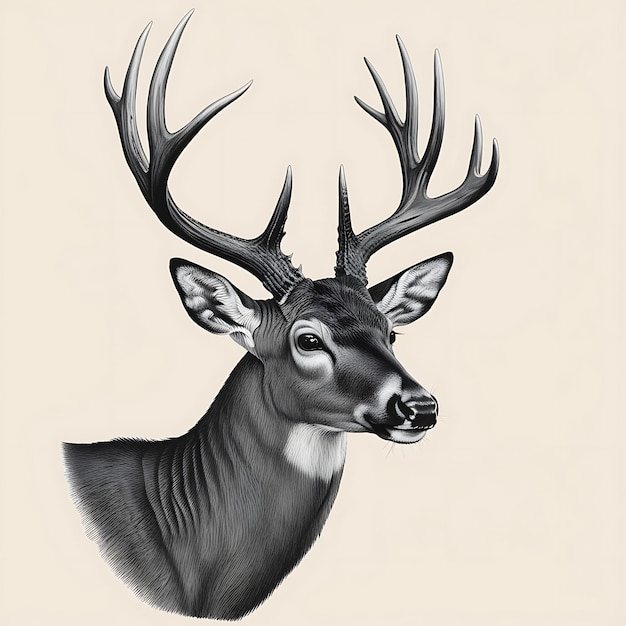 Illustration of a Reindeer Headshot in an Engraved Style