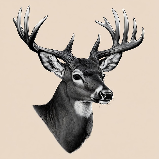 Illustration of a Reindeer Headshot in an Engraved Style