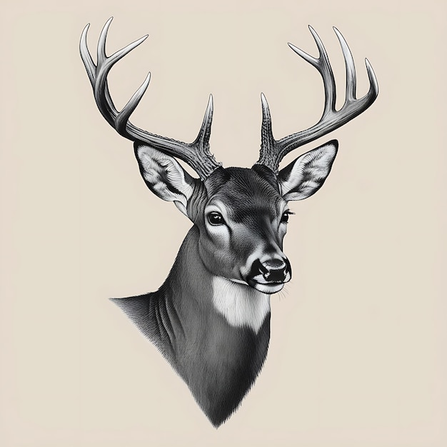 Illustration of a Reindeer Headshot in an Engraved Style