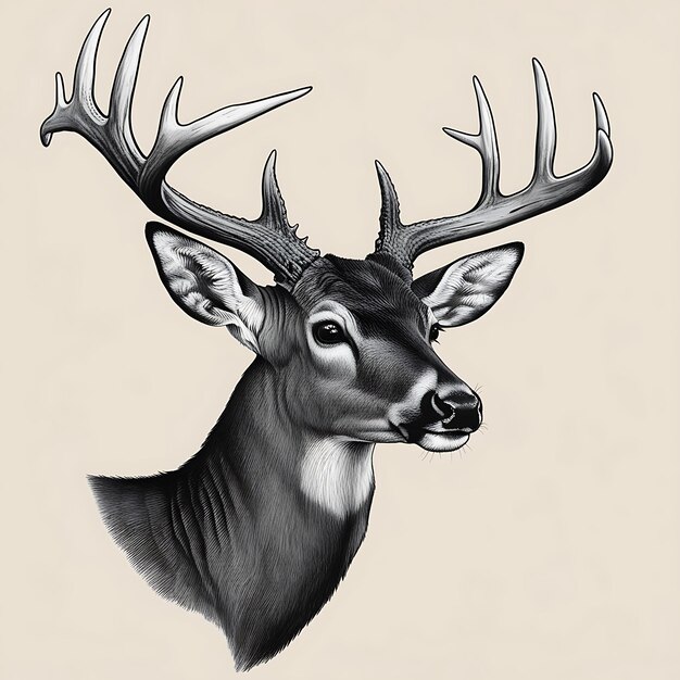 Illustration of a Reindeer Headshot in an Engraved Style