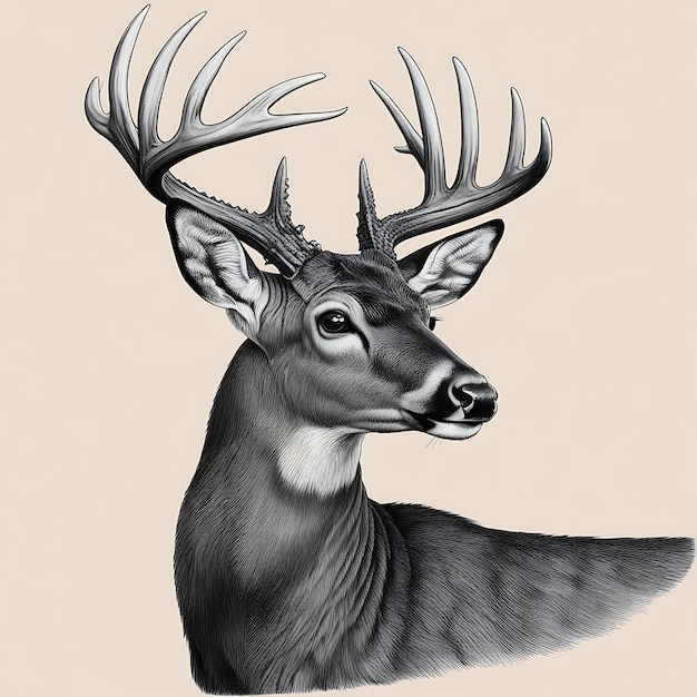 Illustration of a Reindeer Headshot in an Engraved Style