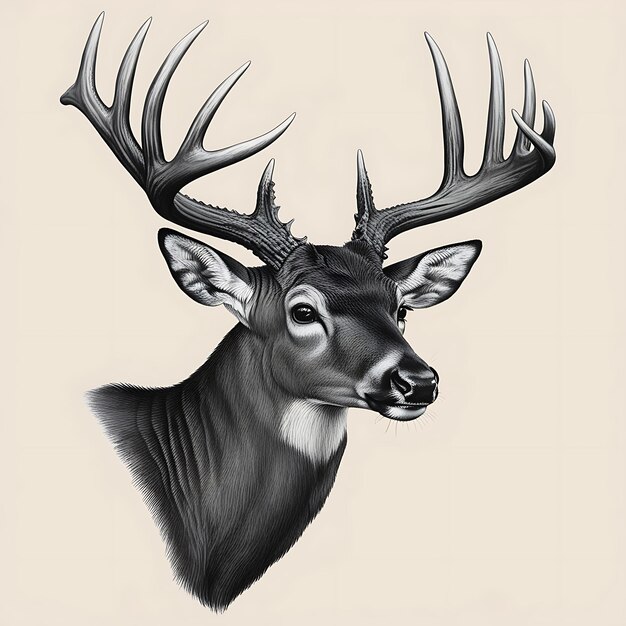 Illustration of a Reindeer Headshot in an Engraved Style