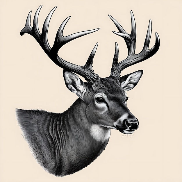 Illustration of a Reindeer Headshot in an Engraved Style