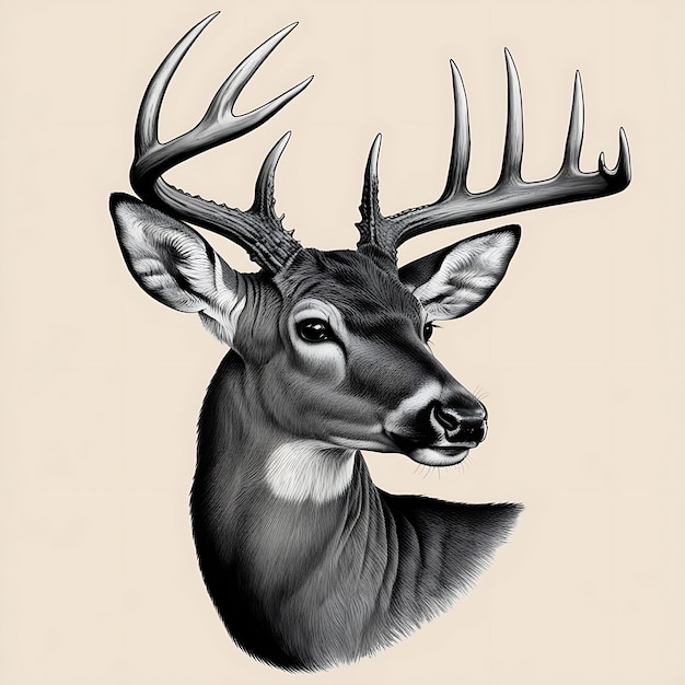 Illustration of a Reindeer Headshot in an Engraved Style