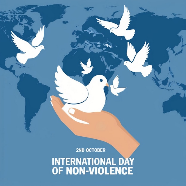 Illustration of releasing flying doves suitable for International Day of Nonviolence