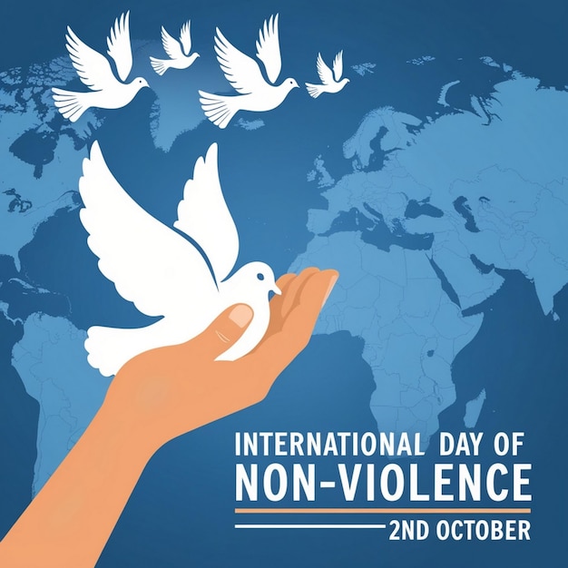 Illustration of releasing flying doves suitable for International Day of Nonviolence