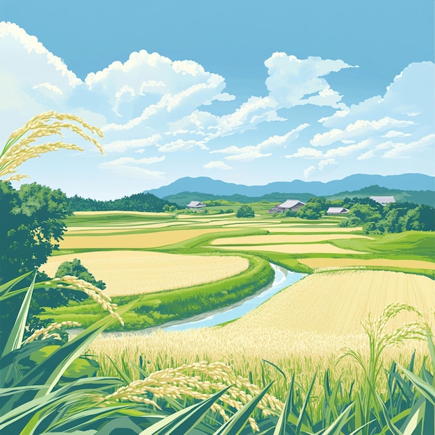 Photo illustration of a rice field view during the rice field season