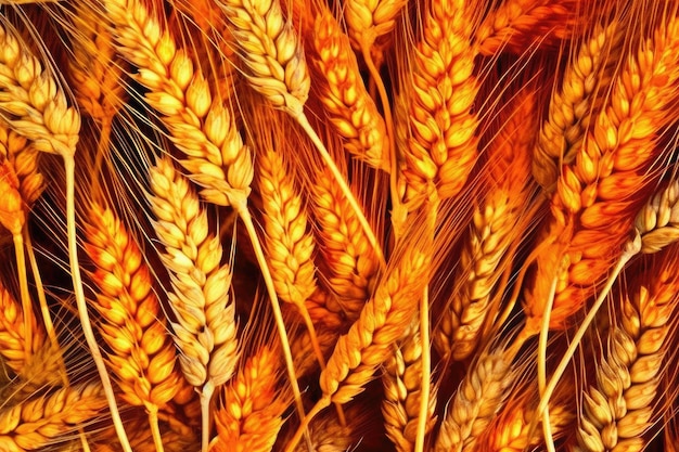 Illustration of ripe wheat in a field with golden hues Generative AI