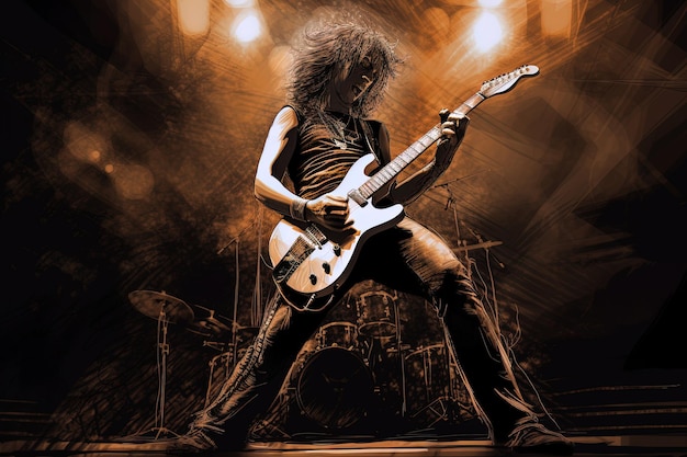 Illustration of rock guitarist digital art AI