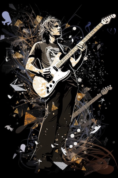 Illustration of rock guitarist digital art AI