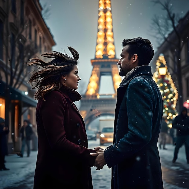 Photo an illustration of a romantic couple vacation during the winter