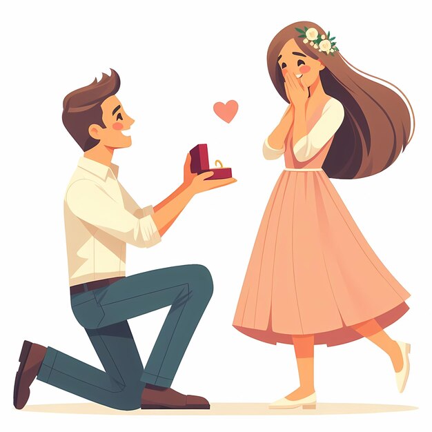 Photo illustration of a romantic proposal in flat design style