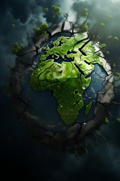 illustration of ruined earth because of ecological problems