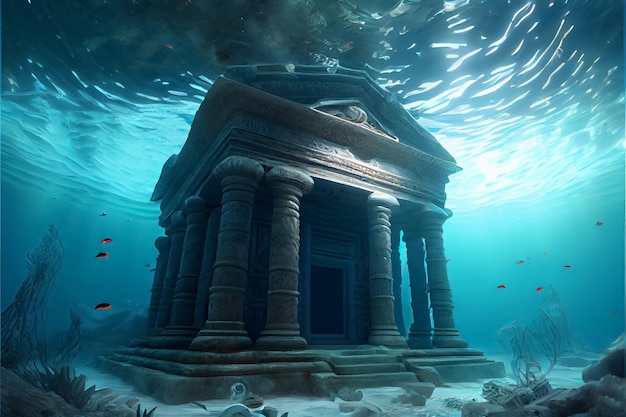 Illustration of the ruins of the Atlantis civilization Underwater ruins AI