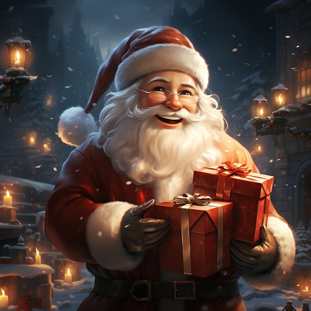 Illustration of a Santa Claus with a Christmas background AI Generated