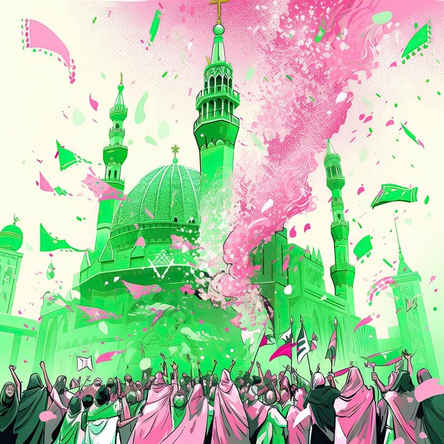 Photo illustration saudi arabia national day in pink