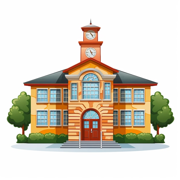 illustration of a school building with a clock tower and a clock on the top generative ai