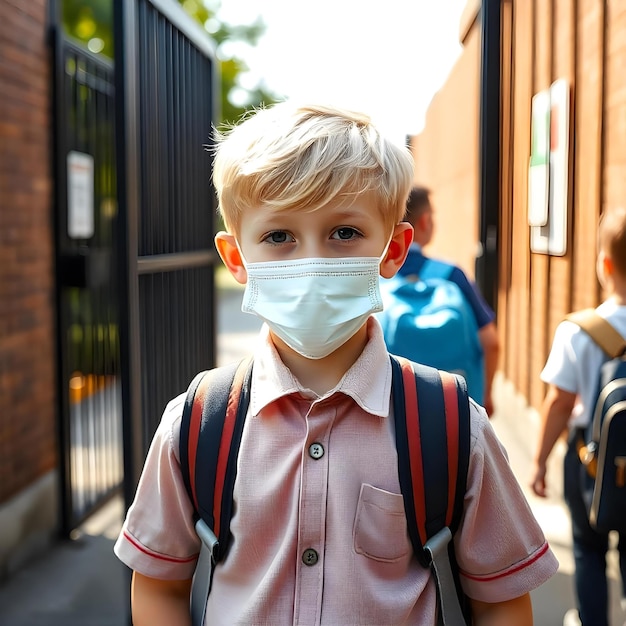 Photo an illustration of a school kid wearing a mask