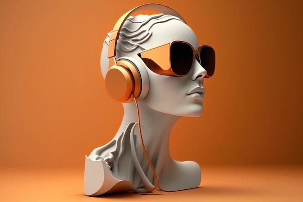 Illustration of a sculpture head with glasses and headphones Generation AI