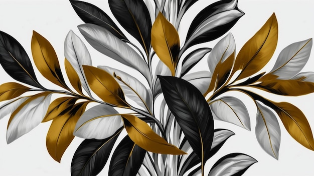 illustration of seamless pattern with bright shiny golden leaves or floral vector