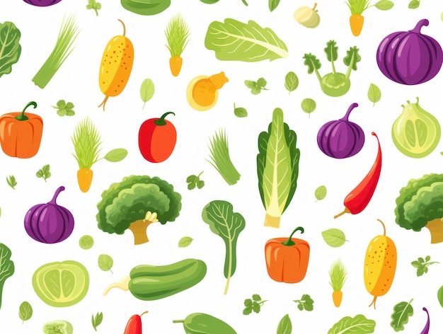 Photo illustration seamless vegetarian pattern healthy vegetables background generative ai