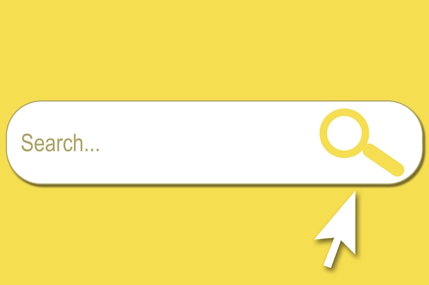 Illustration of a search bar on yellow background and white cursor