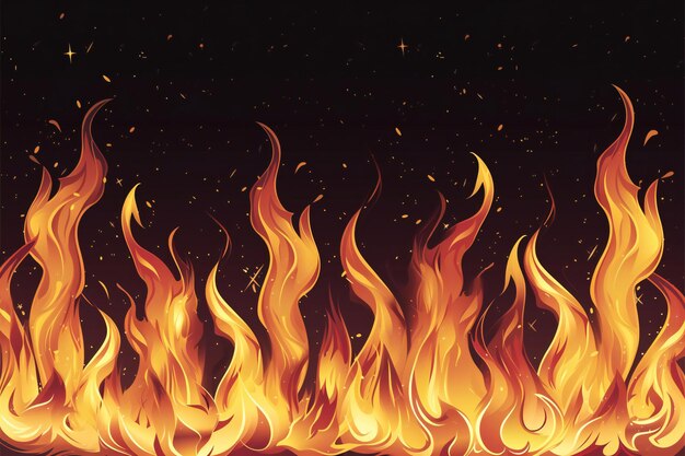 Illustration of a set of fire flames on a black background