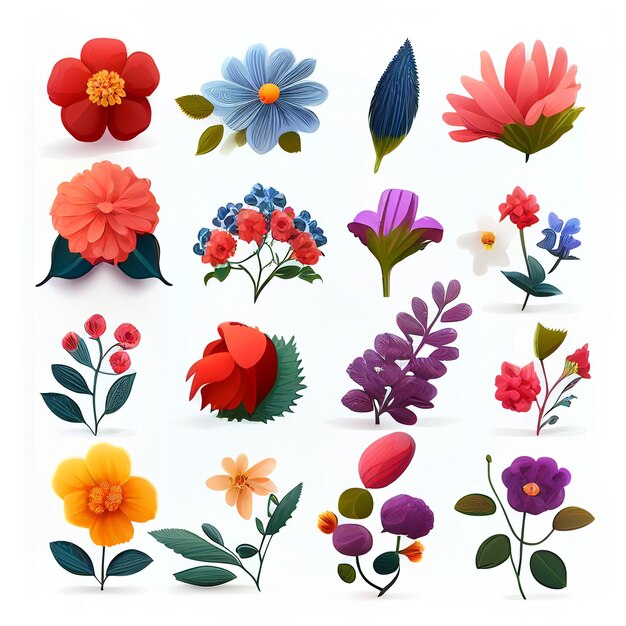 Illustration set of flowers and leaf vector style for graphic created with Generative AI technology