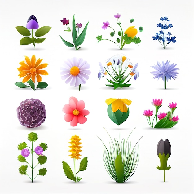 Illustration set of flowers and leaf vector style for graphic created with Generative AI technology