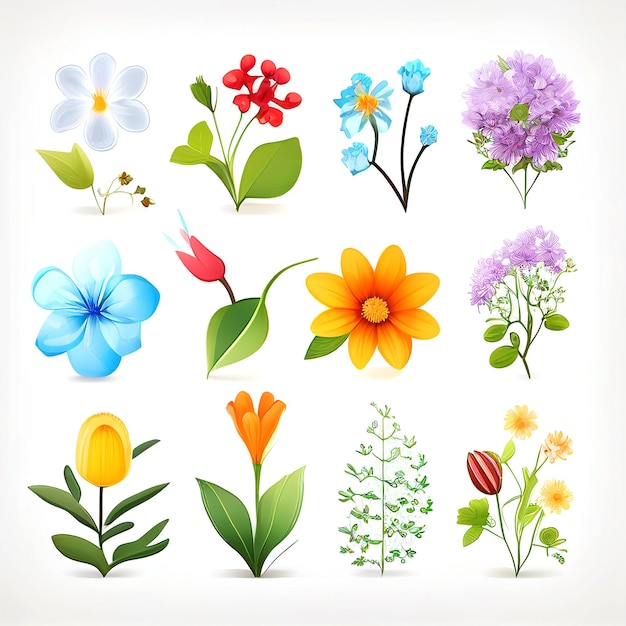 Illustration set of flowers and leaf vector style for graphic created with Generative AI technology