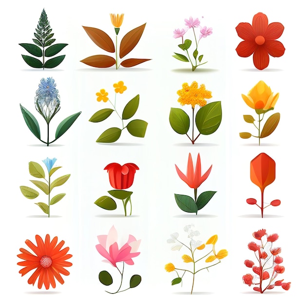 Photo illustration set of flowers and leaf vector style for graphic created with generative ai technology