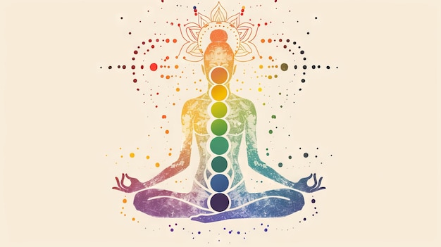 Photo illustration of seven chakras on the body of a human