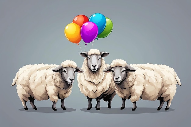 Illustration of sheep with colorful balloon on grey background for Islamic Festival of Sacrifice EidAlAdha celebration