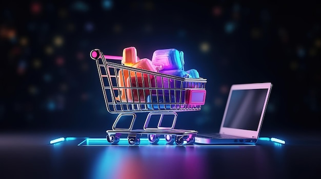 Illustration of a shopping cart on gradient background Generative Ai