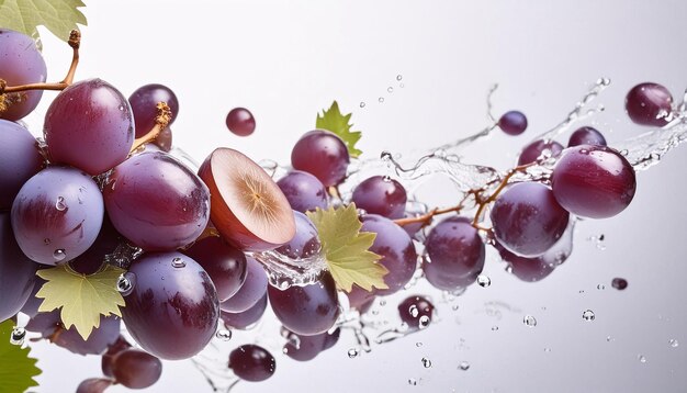 Illustration showing lots of fresh grapes floating on a white background