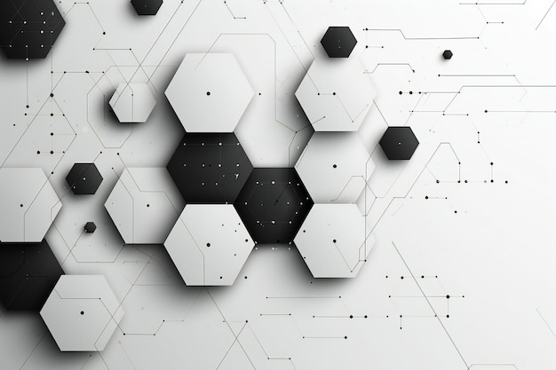 Illustration of a simple black and white hexagon pattern on a white background a digital technology