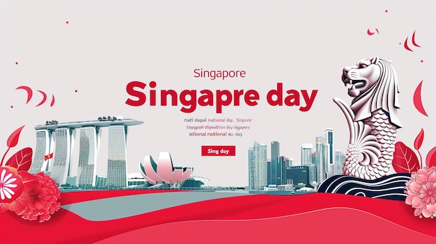 Photo illustration of singapore national day in red colour on transparent background generative ai