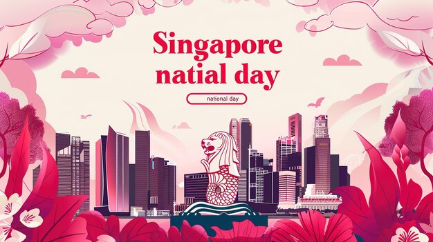 Illustration of singapore national day in red colour on transparent background Generative ai