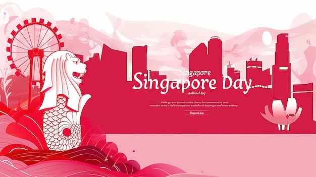 Photo illustration of singapore national day in red colour on transparent background generative ai