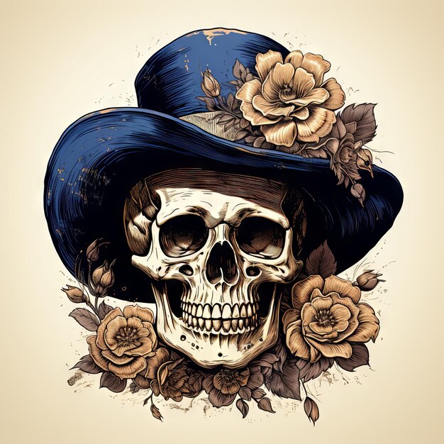 An illustration of a skull art design