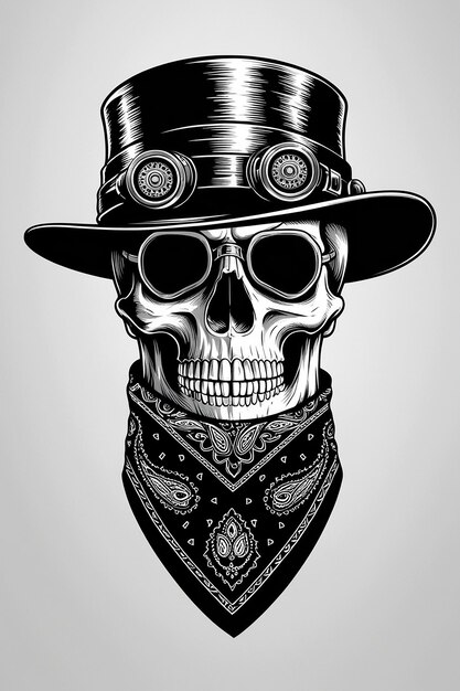 Photo illustration of a skull wearing a punk hat