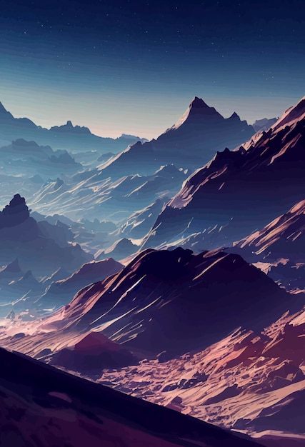 Illustration of the sky and mountains beautiful landscape