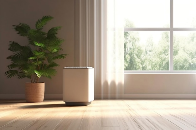 Illustration of a sleek white modern design air purifier and dehumidifier Generative Ai