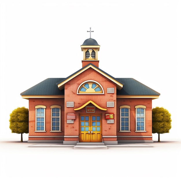 illustration of a small brick school building with a clock tower generative ai