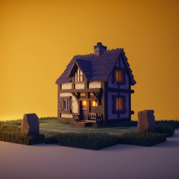 Illustration small housefantasy wooden