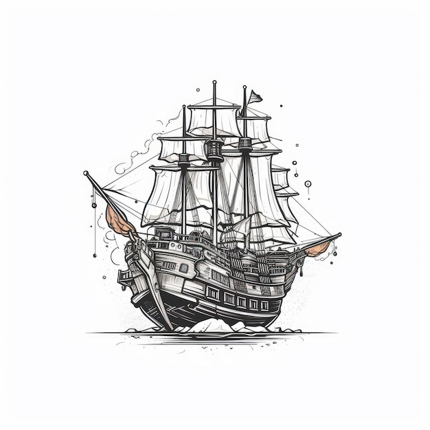 Illustration of a small sailboat sailing on the high seas