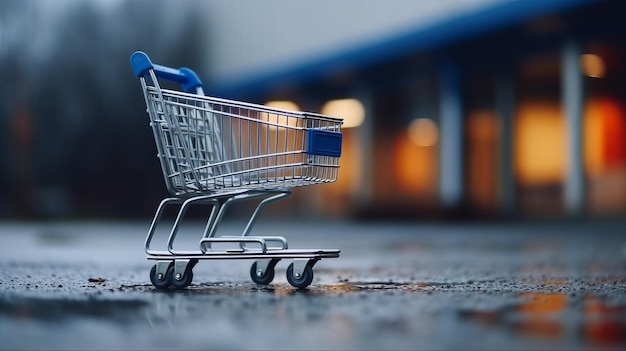 Illustration of a small shopping cart on a street