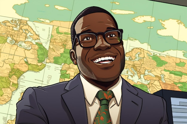 Illustration of a smiling african american businessman wearing glasses