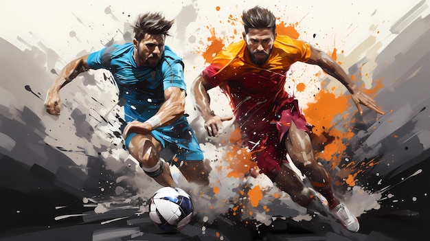 An illustration of soccer players in action watercolor art