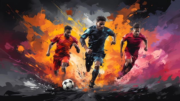 An illustration of soccer players in action watercolor art